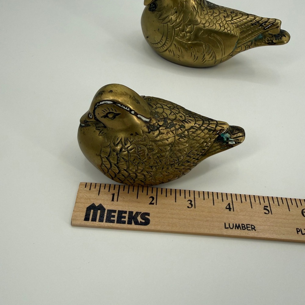 Vintage Brass Mid Century Pair Figurines Quail Partridge Mandarin Duck Pair - Picture 8 of 10